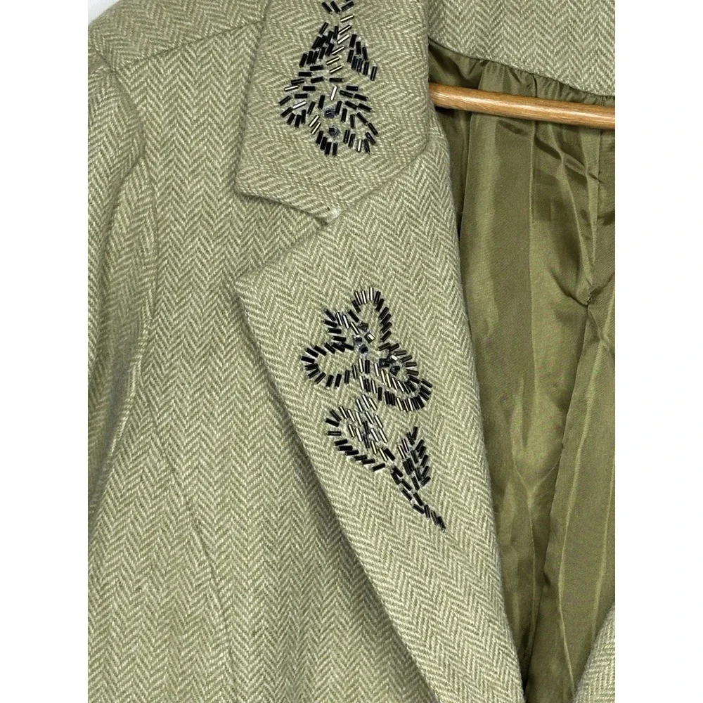 VTG Old Navy Womens Size XXL Beaded Herringbone Wool Blend Jacket Tweed Olive - Picture 3 of 10